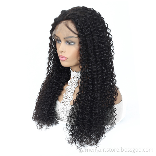 Indian Kinky Curly Human Hair Lace Front Wig Transparent 360 Lace Frontal Wig Pre Plucked Human Hair For Women